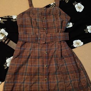 American Eagle Plaid Button Down Mini Dress w Belt